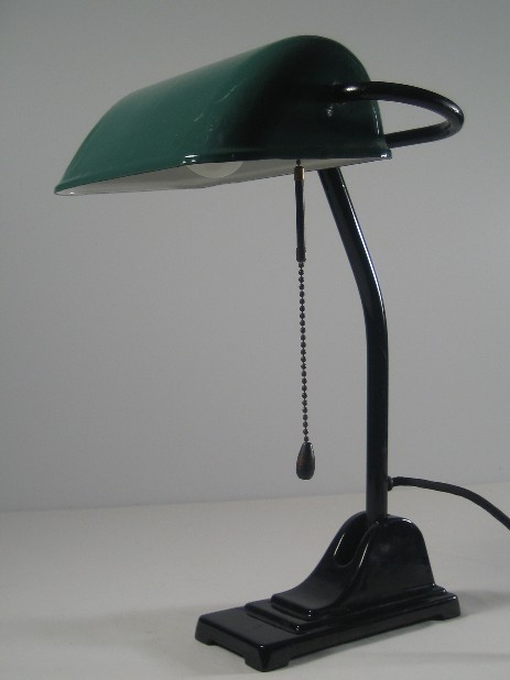 bankers lamp with dark green shade emaille