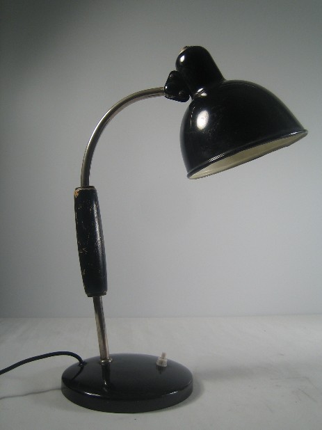 christian dell bauhaus working lamp wooden shaft alu black 1940