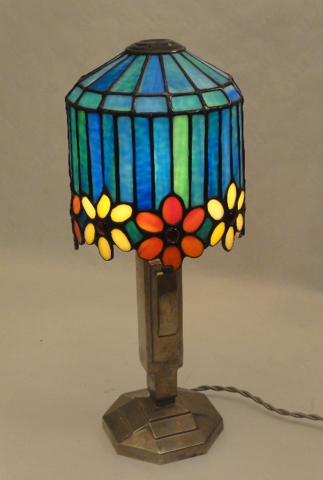 art déco table lamp with tiffany style shade