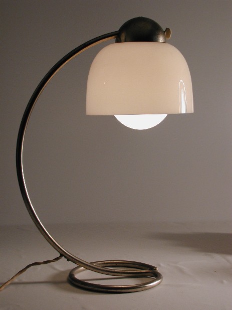 modernist desk lamp schanzenbach germany nickel stand opal glass