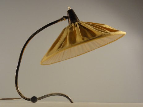 brass table lamp with nice shape and textile shade 50's
