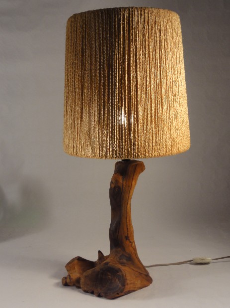fifties sisal shade on olive wood lamp stand