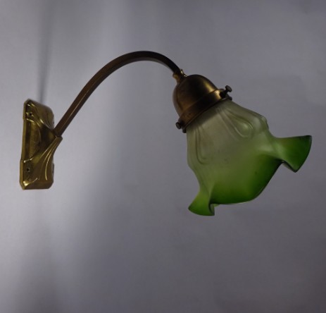 art nouveau brass wand lamp green shade 1920 original