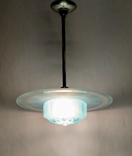 art déco ceiling lamp saturn 1930 deckenleuchte hellblau 