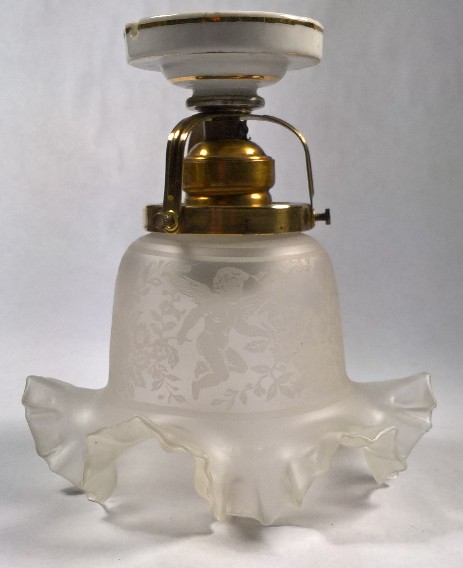 cupido geätztes jugendstil glas deckenleuchte 1900 