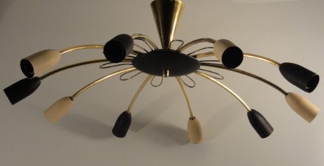 sputnik fifties design ceilinglamp brass black white metal