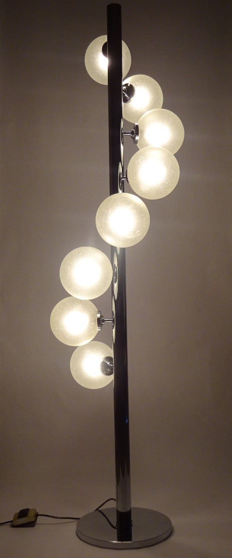 grosse chrom standing lamp with 8 glass bulbs 1965