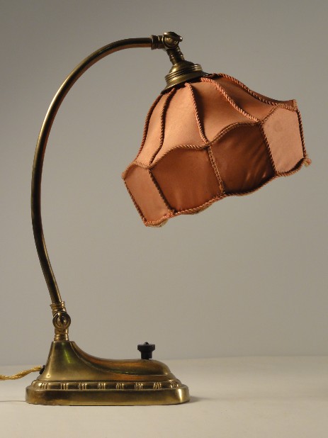 art nouveau original silk shade brass stand table lamp 1900