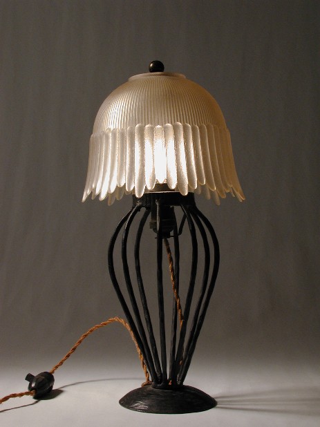 wrought iron art deco table lamp pate de verre 1925