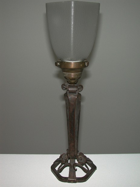 original art déco table lamp wrought iron pate de verre 1925