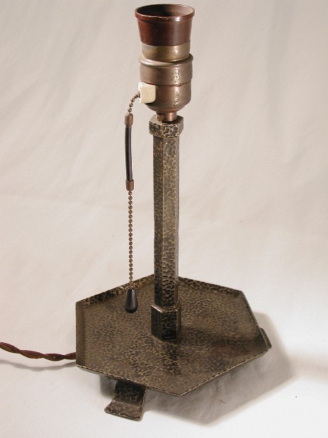 hammered metal art nouveu table lamp original 1925