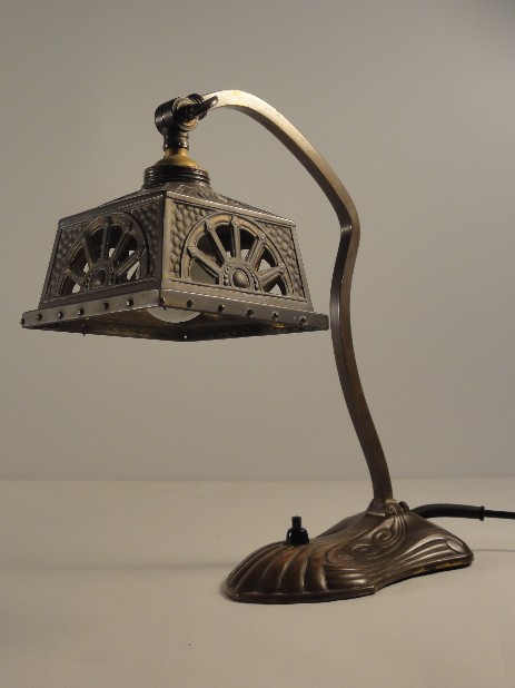 early art nouveau bedside lamp copper shade original vintage