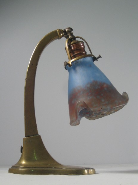 harmonic table lamp original art nouevau brass stand blue glass