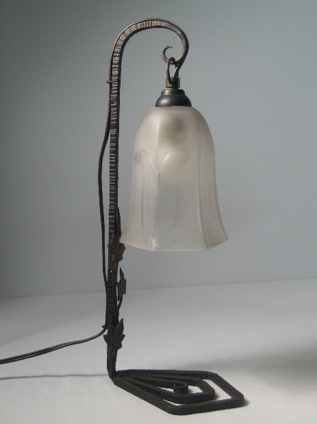 original vintage wrought iron table lamp flower glass