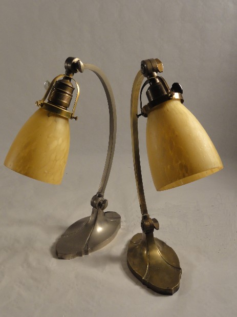 uneven pair of original art nouveau table lamps brass nickel 