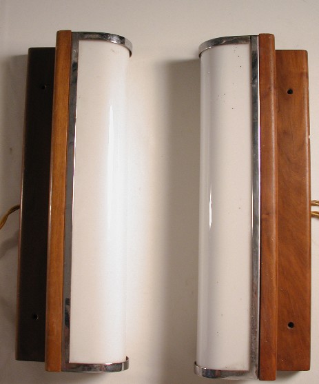pair of typical bauhaus style wall lamps plexi wood 