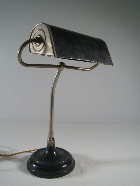 very old original bankers lamp iron stand metal shade joint