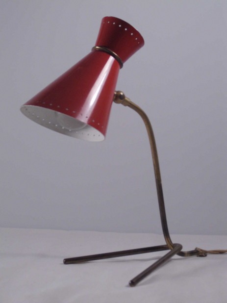 boris lacroix small red cone shade tablelamp original fifties