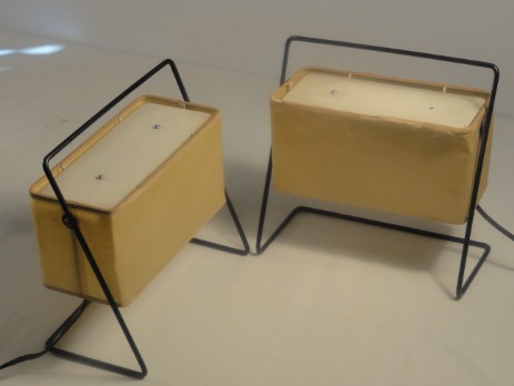 pair minimalist tablelamps iron plexi fifties