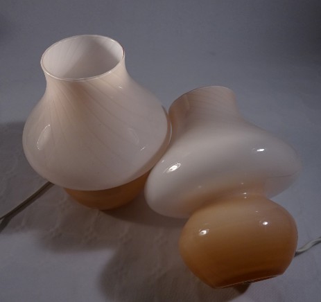 pair of rose colour mushroom swirlglass lamps murano 60's