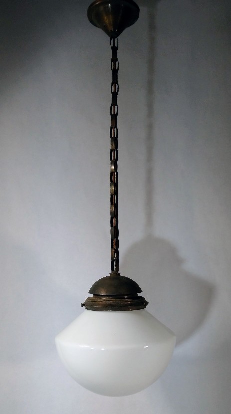 art nouveau opalglass hanging lamp brass chain 1900s