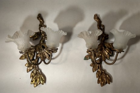 Paar Jugendstil Bronze Appliquen Blumen Blätter 1900