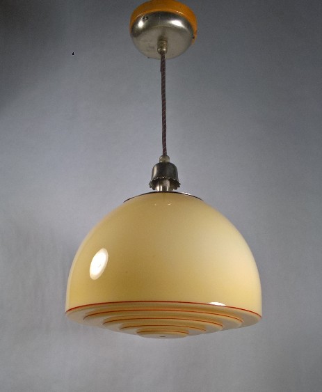 Landistil Glaskuppellampe mehrstufig abgesetzt opalglas Nickel 1930 