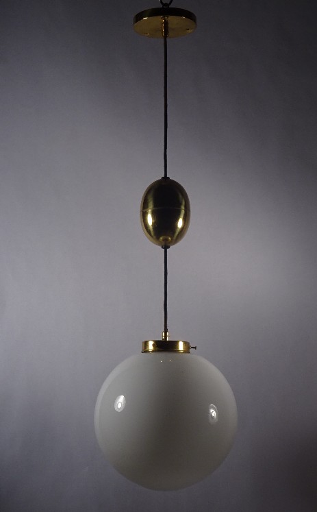 heavy bauhaus extending hanging lamp brass opal globe original thirties design