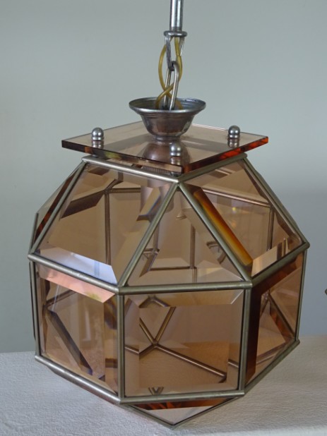 klassische Rauchglas Deckenleuchten ca 1960 oktaeder