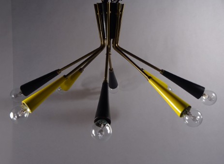50erjahre sputnik lampe deckenleuchte mit 8 armen gelb schwarz