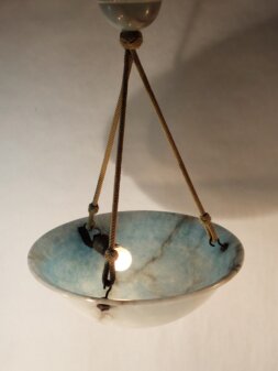 hellblaue Alabasterschale mit braunem band art déco lamp 1930 hellblaue Alabasterschale mit braunem band art déco lamp 1930