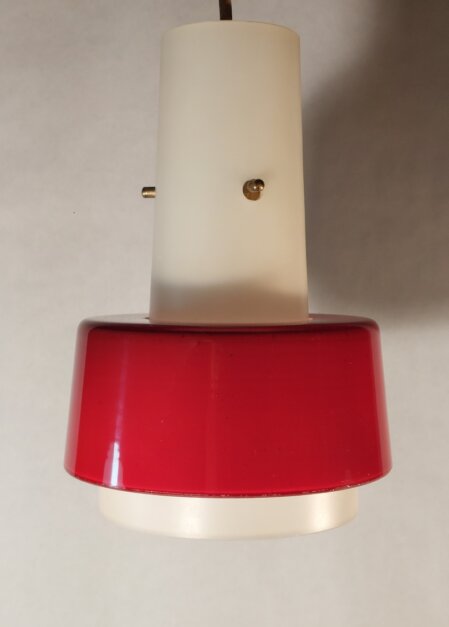 Stilnovo Kalmar opalglas Deckenleuchte weiss rot 1960 design lamp Stilnovo Kalmar opalglas Deckenleuchte weiss rot 1960 design lamp