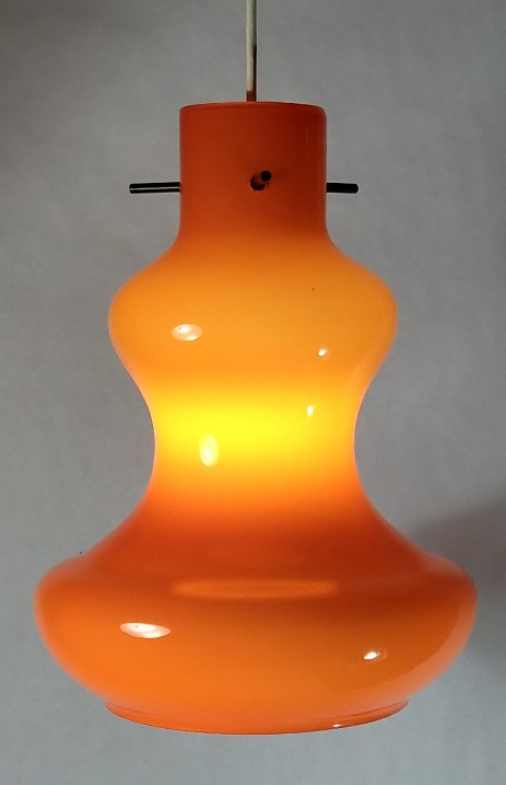 orange überfangene opalglas deckenleuchte 70erjahre 70s design